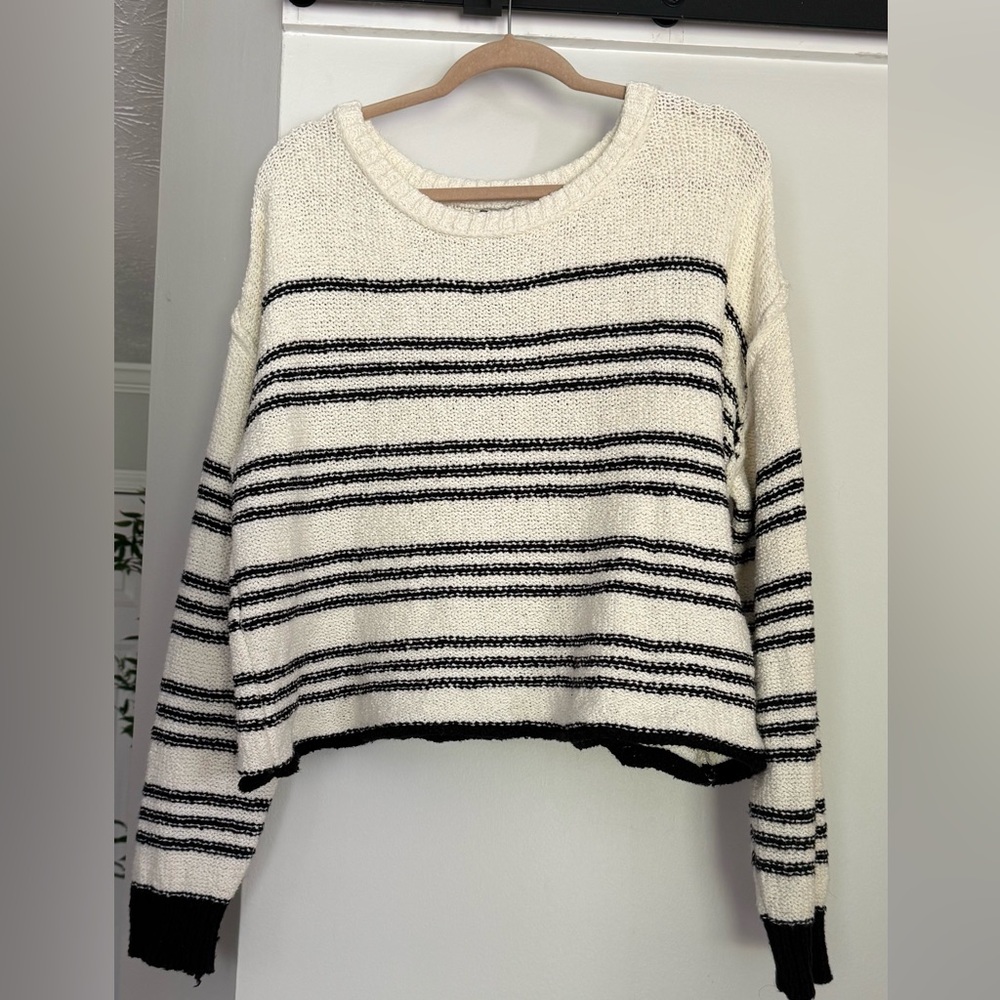 Lumiere Cream & Black Striped Crewneck Sweater
